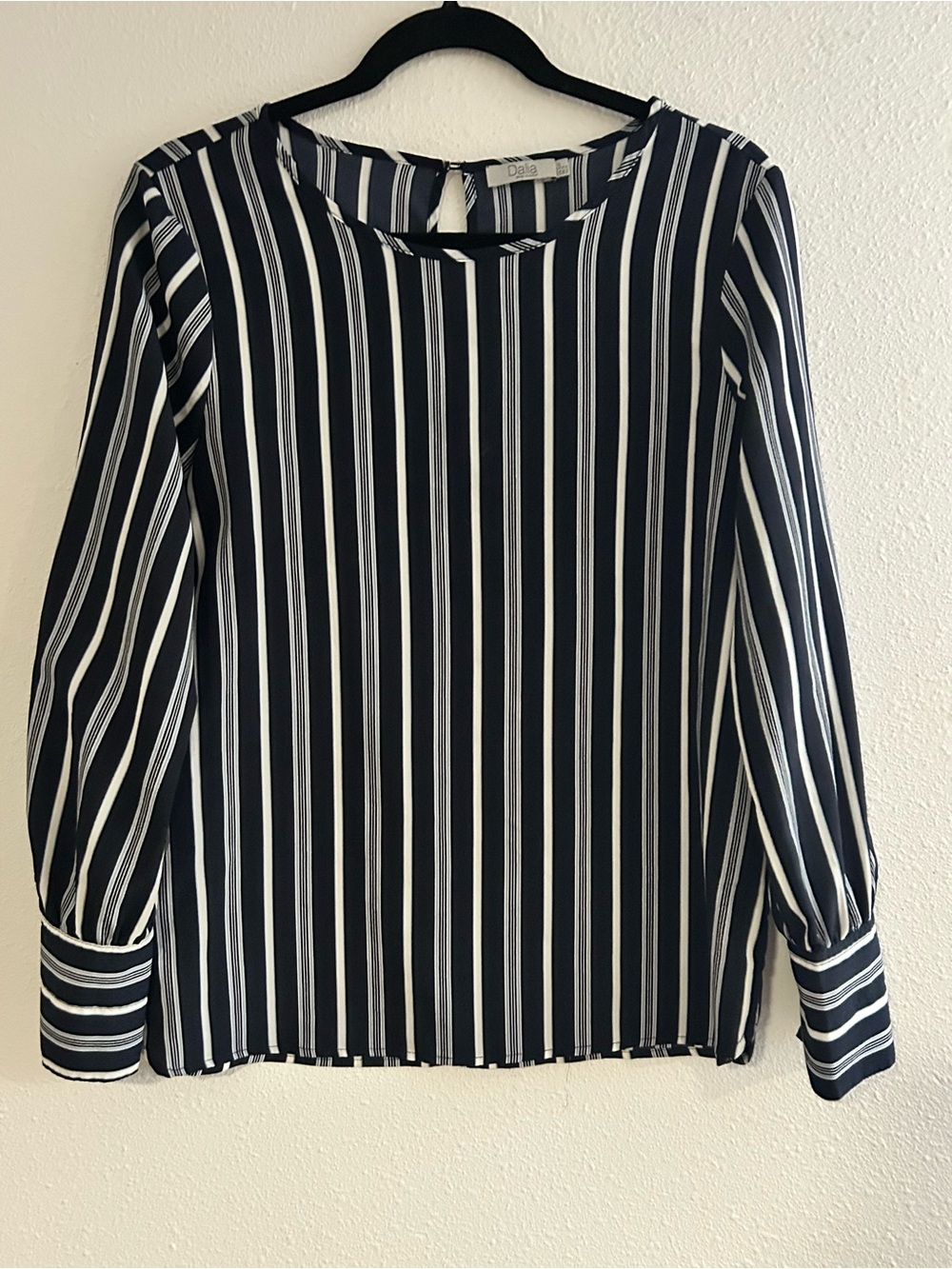 Dalia Navy & White Vertical-Stripe Long-Sleeve Blouse